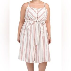City Chic Linen Lover Stripe Midi Dress Button Down Spaghetti Strap - XXL | 24